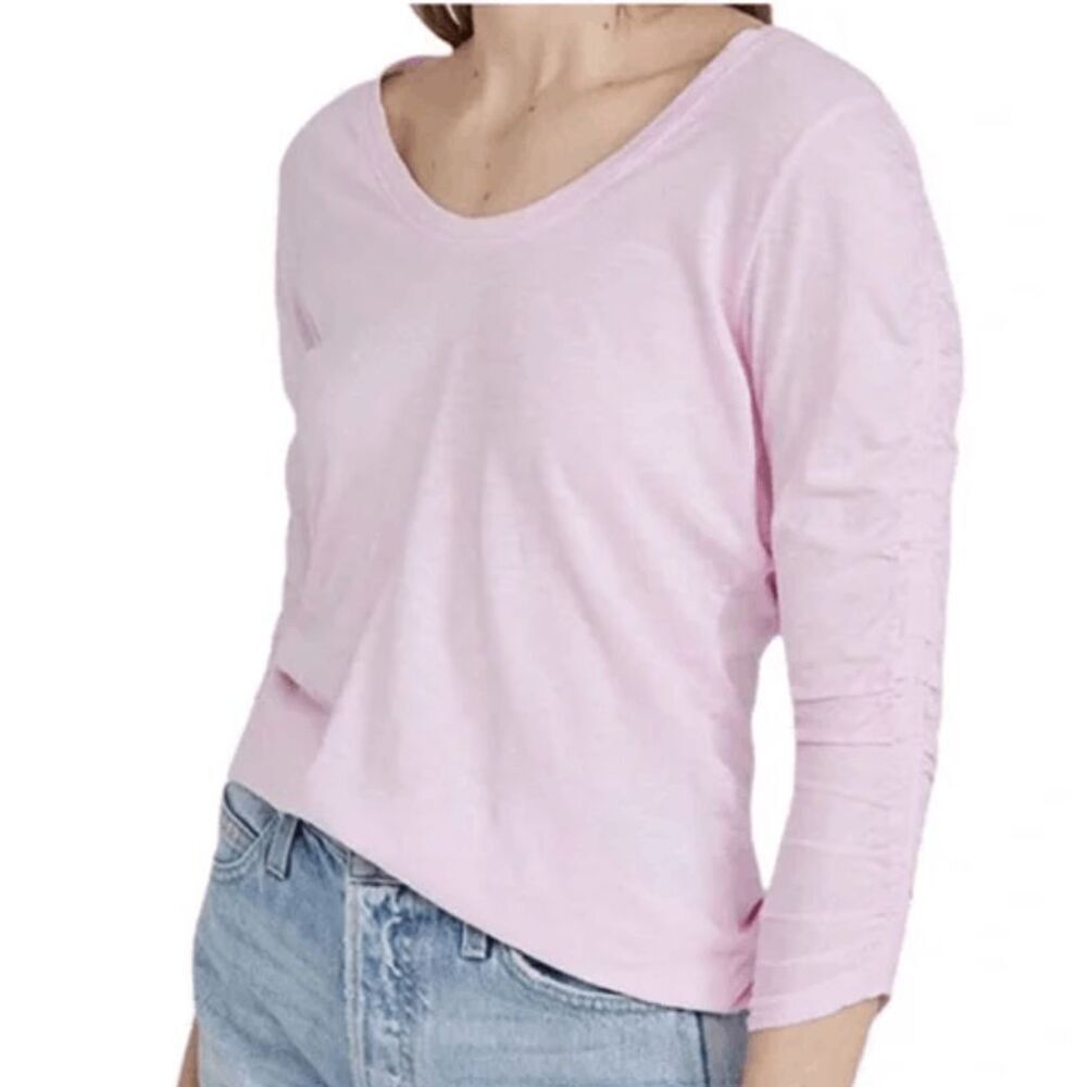 NEW! Sundry Shirred Sleeve Tee Long Sleeve Frosty Pink Round Neck Size Small (1)